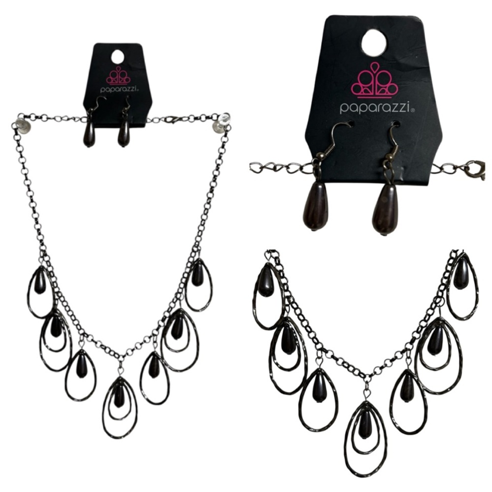 Paparazzi Black Statement Necklace with Teardrop Earrings